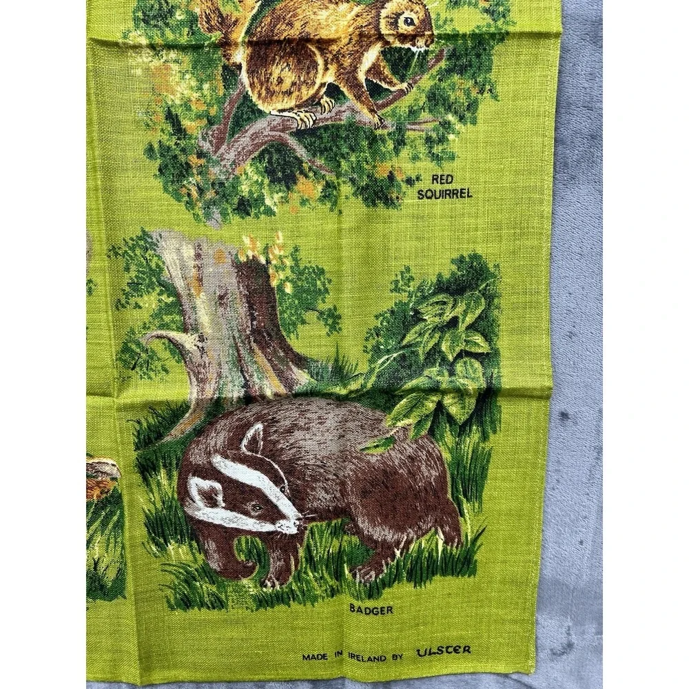 Vintage Ulster Weavers Irish Tea Towel All Linen Wildlife Scene Mint Condition